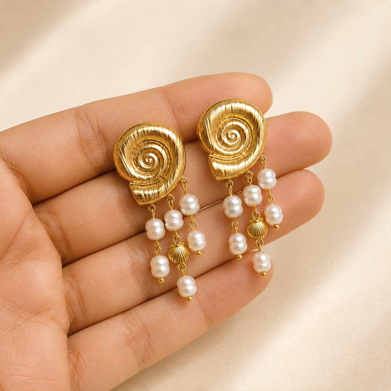 Tanvi Golden Shell Pearl Drops