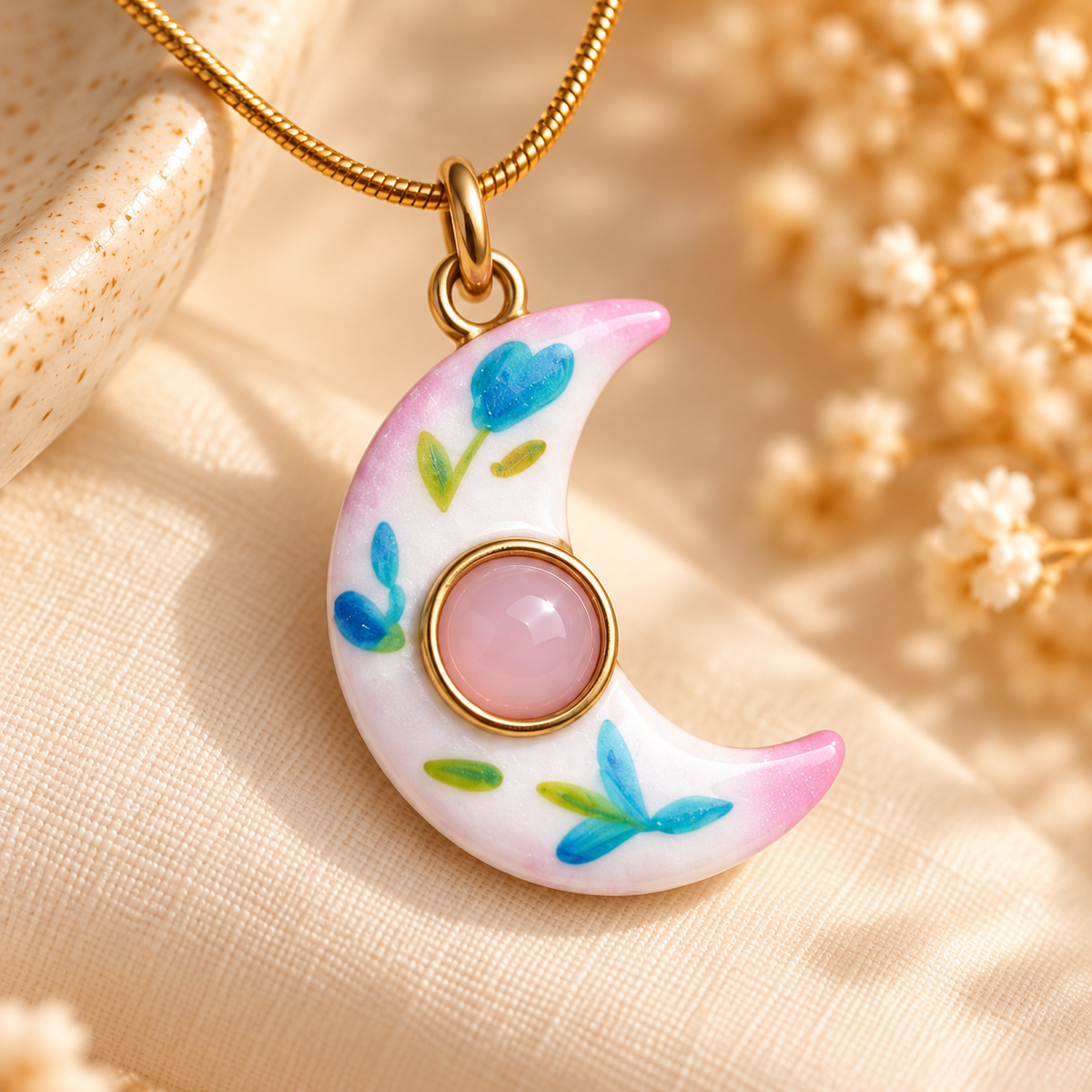 Luna Floral Crescent Pendant