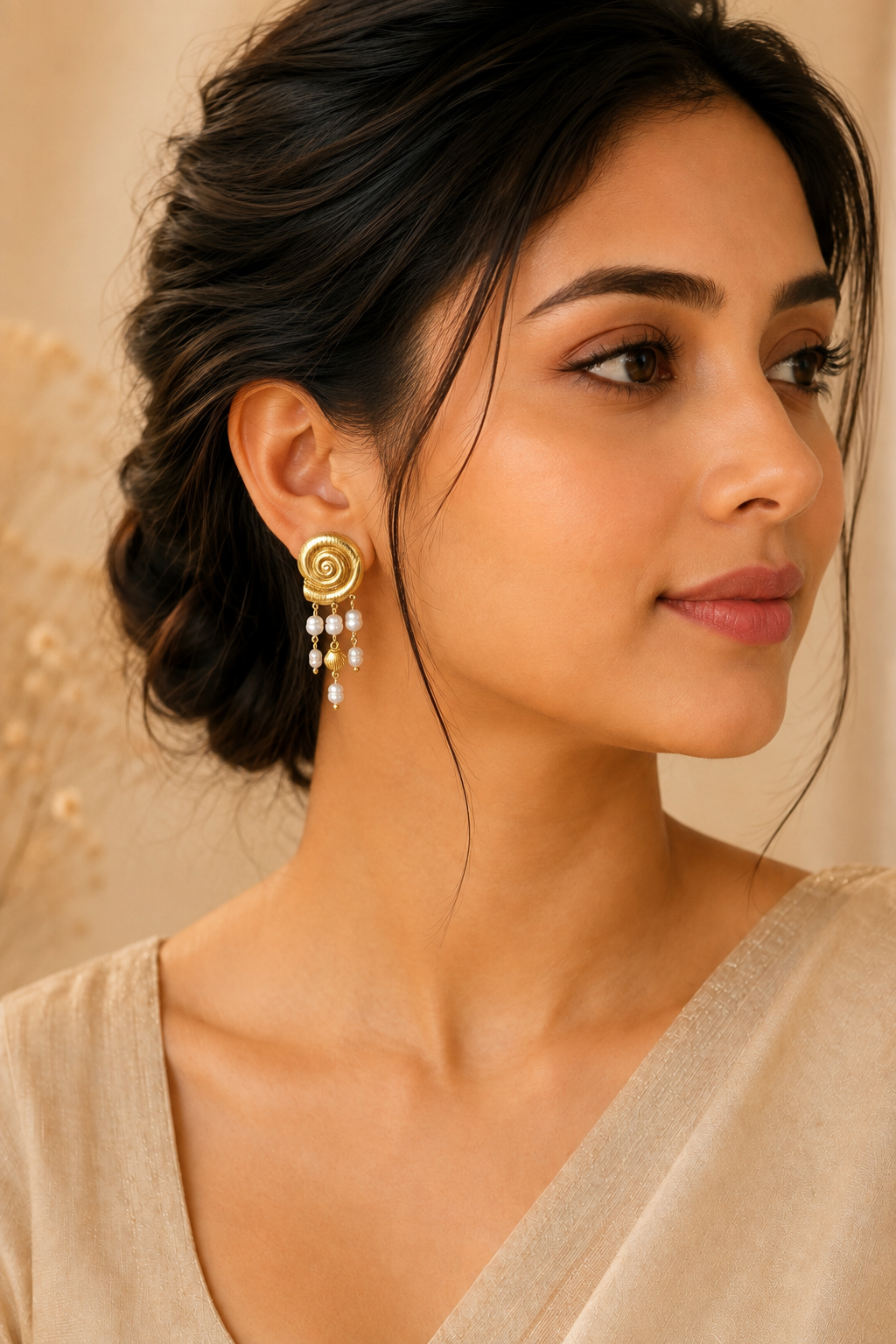 Tanvi Golden Shell Pearl Drops