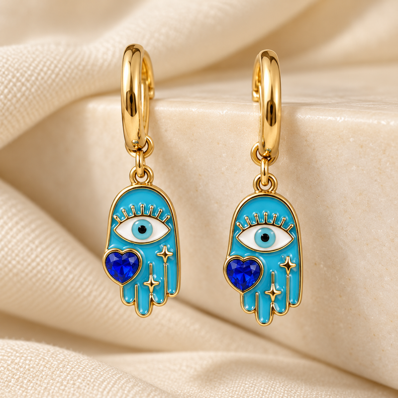 Zelia Turquoise Hamsa Hoops