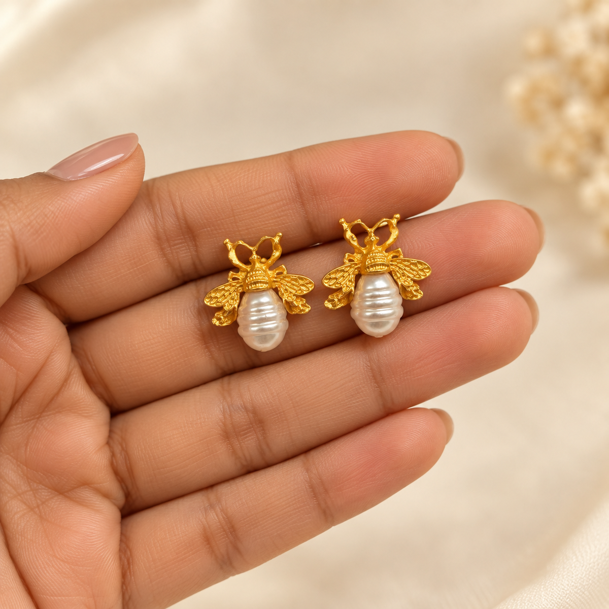 Vedika Golden Bee Studs